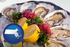 massachusetts map icon and raw bar oysters