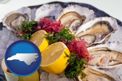 north-carolina map icon and raw bar oysters