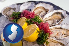 new-jersey map icon and raw bar oysters