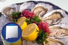 new-mexico map icon and raw bar oysters
