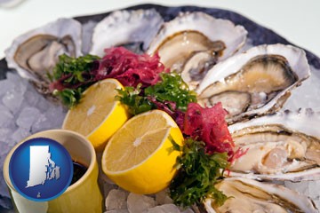 raw bar oysters - with Rhode Island icon